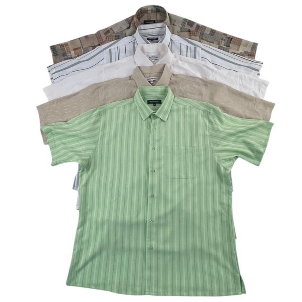 Bassiri‎ Mens XXL Button Down Shirts 5 Multicolor Microfiber Short Sleeve Lot